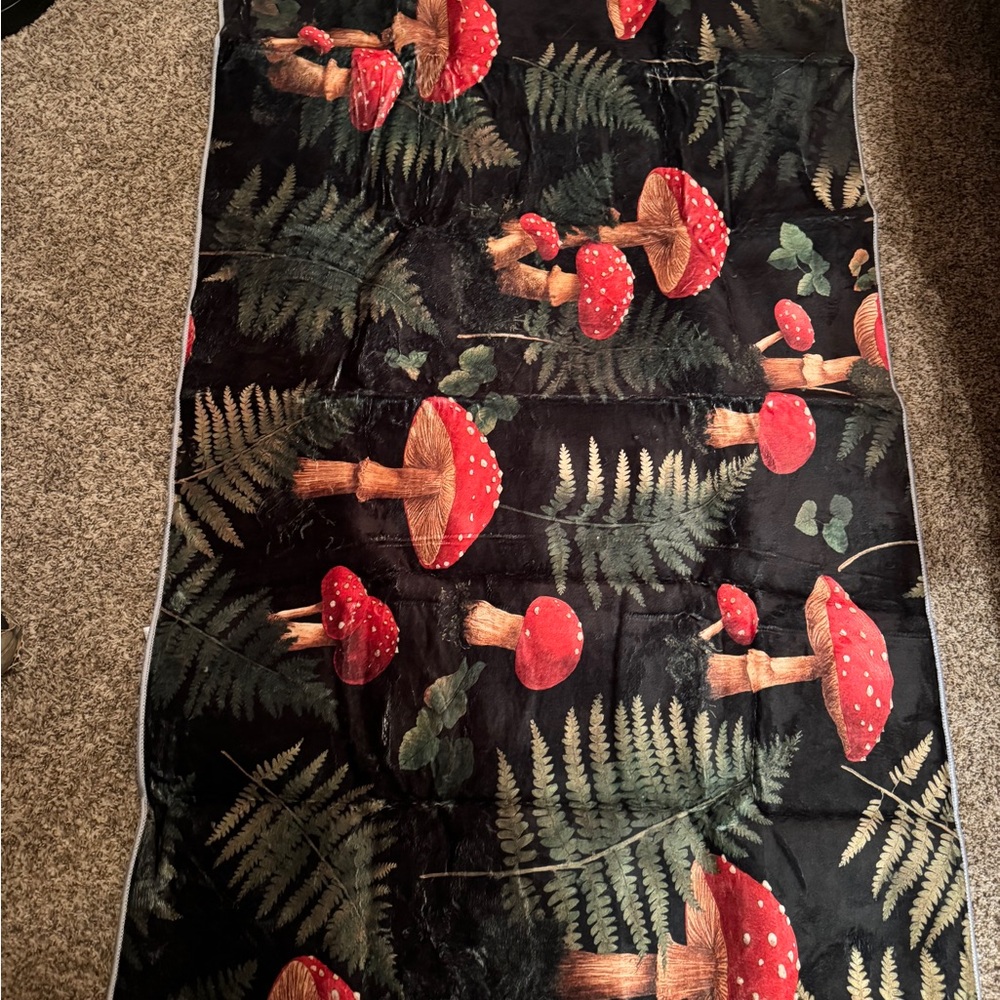 Red Mushroom Pattern Rug- Black Background